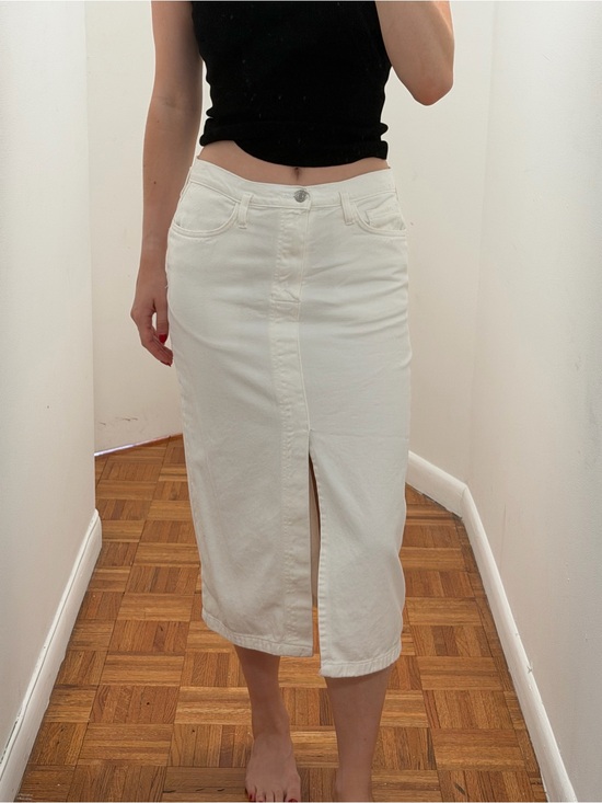 Mango Dresses & Skirts - Mango White Midi Denim Pencil Skirt with Center Front Slit